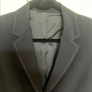 Elegant Women's Black Blazer with White Stitching